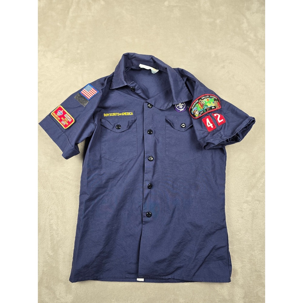 Boy Scouts of America Shirt Kids Youth Large Blue Short Sleeve Patches Gorpcore